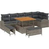 vidaXL Tuinbank Set 9 st 8-Aantal zitplaatsen Grijs
