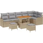 vidaXL Tuinbank Set 9 st 8-Aantal zitplaatsen Beige en Lichtgrijs