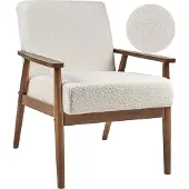 Beliani ESRUM - Fauteuil - Gebroken wit - Bouclé/Donker hout