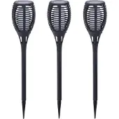 Pro Garden 3x solar fakkels/toorts - zwart - met vlam effect - zonne-energie - 49 cm - tuinverlichting