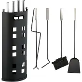 Relaxdays 5-delige openhaard set - rvs - met pook - haardtang - gereedschap - haardstel - zwart
