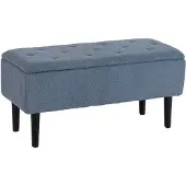 HOMCOM -Sitzbank-Polyester, Kautschukbaumholz-95L x 38B x 45H cm-Blau