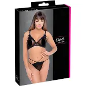 Cottelli - doorzichtig kanten bh-set (zwart) - L