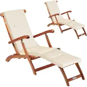 Casaria Ligbed Queen Mary Set van 2 acaciahout FSC-gecertificeerd incl kussen Crème