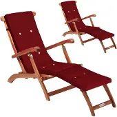 Casaria Ligbed Queen Mary Set van 2 acaciahout FSC-gecertificeerd incl kussen Rood