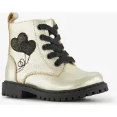 Stap leren meisjes veterboots met hartjes goud zwart maat 24