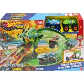 Hot Wheels Monstertrucks - Haaien vs. Dino's Draak Vernietiging Speelset en 2 Speelgoedtrucks
