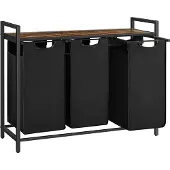 Vasagle Wasmand met 3 vakken, Vintage Bruin + Zwart / 92,5 x 33 x 71 cm (L x B x H)