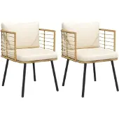 vidaXL Tuinstoelen 2 st met kussens poly rattan naturel