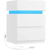 Vasagle Nachtkastje met LED-verlichting, Wit