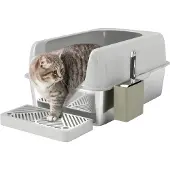 PawHut -Katzentoilette-ABS, Edelstahl-60,2L x 40,6B x 29H cm-Hellgrau