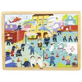 Viga Toys Houten Puzzel met Onderlegger - Brandweer 48 Stukjes