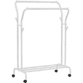 Songmics Kledingrek op wielen met 2 kledingroedes zwart, Wit