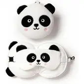 Relaxeazzz Panda knuffel/reiskussen/slaapmasker - 2-in-1 set - voor kinderen- in vliegtuig of auto