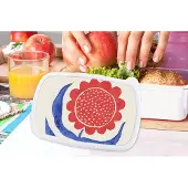 MuchoWow Broodtrommel Wit - Lunchbox - Brooddoos - Bloem - Plant - Rood - Blauw - 18x12x6 cm - Volwassenen