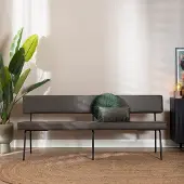Livin24 Industriële eetkamerbank Espen antraciet eco-leer 190 cm