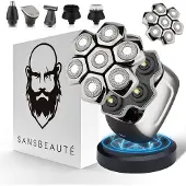 Sansbeauté 6-in-1 Scheerapparaat Mannen + Extra Scheerkop – Trimmer - SkullSharp PRO Magnetic - Nat & Droog - Skull Shaver - Face en Head Shaver – Hoofd Kaal Scheren - Draadloos Opladen -