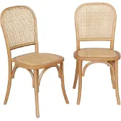 Sweeek Houten en rotan vintage stoelen (set van 2) Naturel