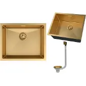 Granitan Spoelbakken Keuken RVS Silvo54 - Wasbak Goud met Sifon - Spoelbak Keuken - 54x44cm