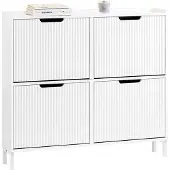 SoBuy FSR177-L-W Schoenenkast Wit - Smal met 4 Kleppen & 8 Planken