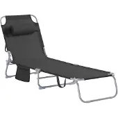 SoBuy Opvouwbare Ligstoel, Verstelbare Tuinligstoel met Hoofdsteun en Opbergzak, Ergonomische Relaxstoel voor Buiten,Tuin, Balkon en Terras, Zwart, OGS35-SCH