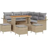 vidaXL Tuinbank Set 9 st 8-Aantal zitplaatsen Beige en Lichtgrijs