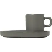 Blomus Pilar espressokopje met schotel, 2 stuks Pewter