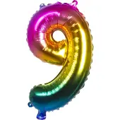Boland folieballon cijfer 9 latex regenboog 36 cm