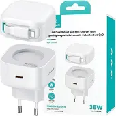 Usams LAD. SÍŤ. 1X USB-C met intrekbare Lightning-kabel, PD+QC 35W GAN, snelladen, wit/wit, XMF serie, model CC209TC02 (US-CC209)