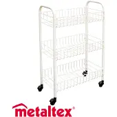 Metaltex - Siena Keukentrolley - Opbergtrolley - Serveerwagen - 3 manden - Op wielen - Opbergkar - Wit - 41x23x63 cm