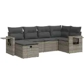 vidaXL 6-delige tuinmeubelset met kussens, grijs, polyrotan