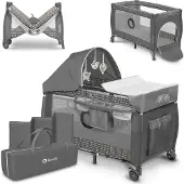 Lionelo Sven Plus 2in1 Meegroeibed & Campingbedje - 127x60 cm - Tot 15 kg - Co-Sleeper - Reisbed met Commode, Organizer, Klamboe en Interactief Speelgoed