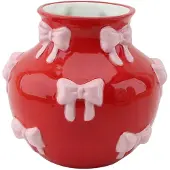 House Vitamin Vase flower vase ribbons dolomite red/pink 14,5x14,5x13cm