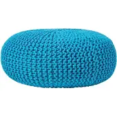Homescapes Grote gebreide poef 100% katoen, turquoise