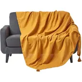Homescapes Rajput sprei, 100% katoen, mosterdgeel, 150 x 200 cm