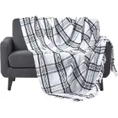 Homescapes Zwart/Wit Tartan Plaid 225 cm x 255 cm