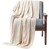 Homescapes kabelgebreide katoenen deken, beige, 150 x 200 cm
