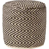 Homescapes Jute poef met chevronpatroon - ronde kruk zwart naturel, 40x45 cm
