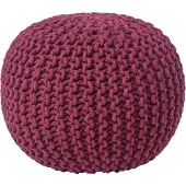 Homescapes Rond gebreide poef 100% katoen - pruim - 35x40 cm