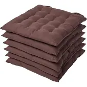 Homescapes stoelkussens – set van 6 zitkussens – katoen – 40x40 cm – bruin – met lint – voor eetkamer & buitengebruik