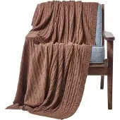 Homescapes Katoenen kabelgebreide deken, bruin, 130 x 170 cm