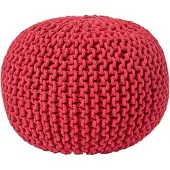 Homescapes Rond gebreide poef 100% katoen - Rood - 35x40 cm