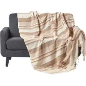 Homescapes Marokko beige gestreepte sprei, 150 x 200 cm