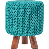 Homescapes Gebreide voetenbank, 42 ​​cm hoog, petrol