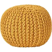 Homescapes Rond gebreide poef 100% katoen - mosterdgeel - 35x40 cm