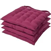 Homescapes stoelkussens – set van 4 zitkussens – katoen – 40x40 cm – bordeauxrood – met lint – voor eetkamer & buitengebruik