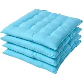 Homescapes stoelkussens – set van 4 zitkussens – katoen – 40x40 cm – lichtblauw – met lint – voor eetkamer & buitengebruik