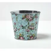 Homescapes blauwe bloempot met rozenmotief, 16 cm