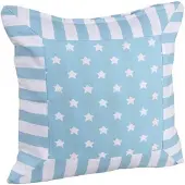 Homescapes Blauwe Ster Kussenhoes met Gestreepte Rand 45 x 45 cm