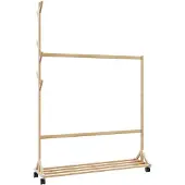 vidaXL Kledingrek met haken en wielen 100x35x157 cm bamboe